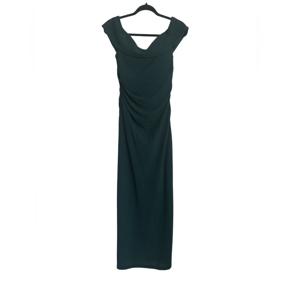 Xscape Emerald Green Off-The-Shoulder Ruched Formal Maxi Evening Gown Size 10